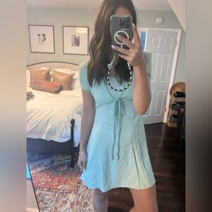 Vintage 90s cottagecore green and white gingham mini dress